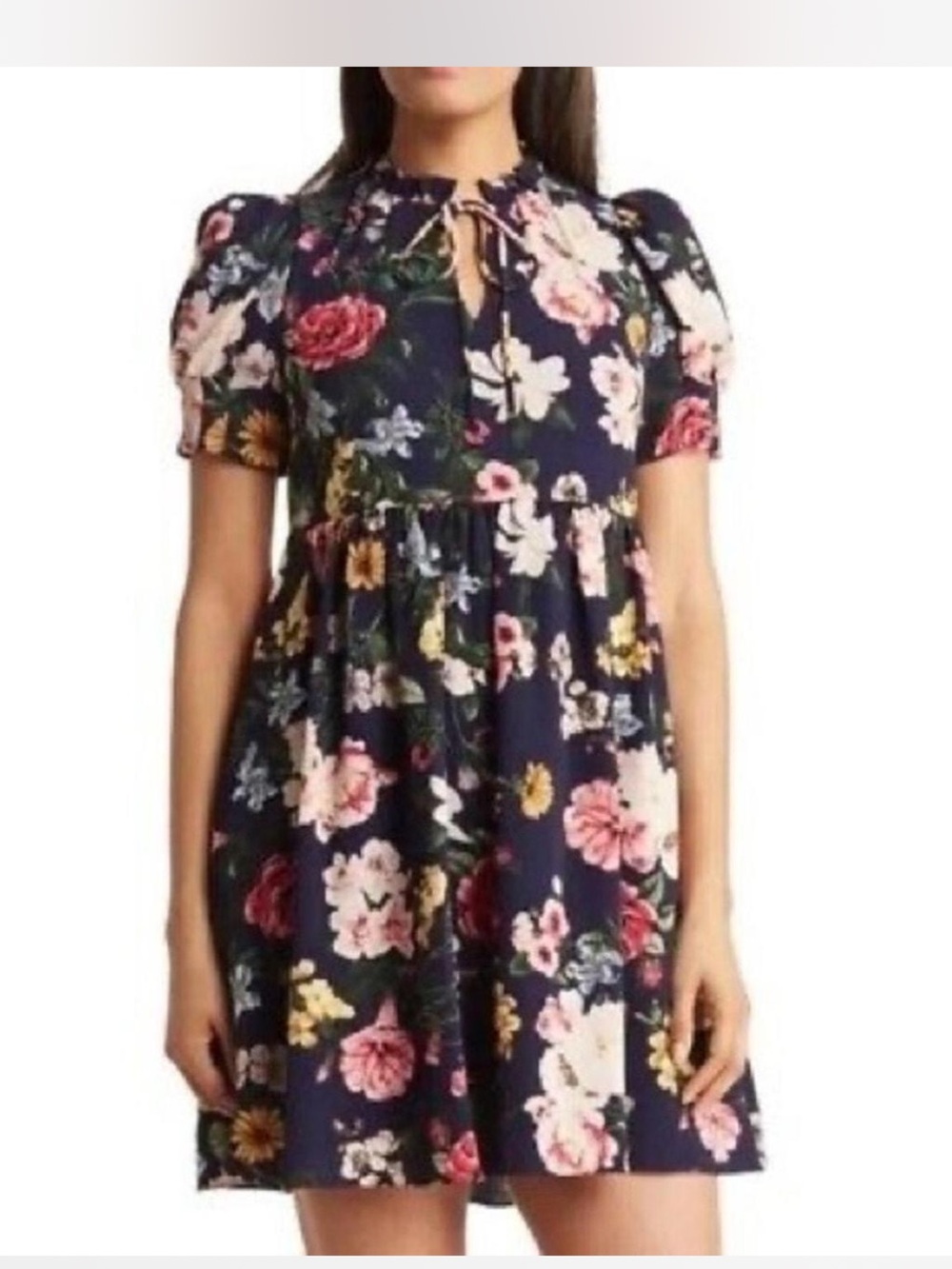 Vince Camuto Size 12 Navy floral vibrant pink & yellow Bloom dress w/pockets